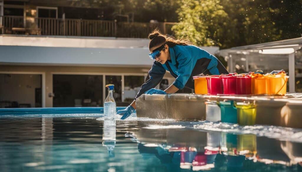 adding chemicals to pool