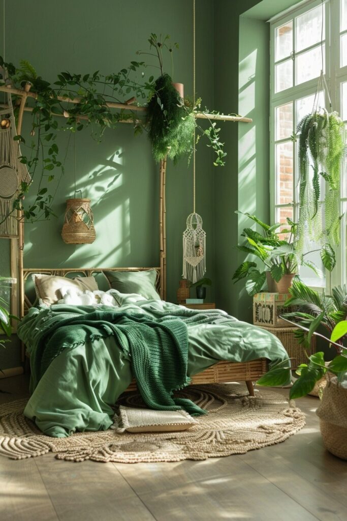 Verdant Oasis: Green Boho Bedroom Decorating Ideas