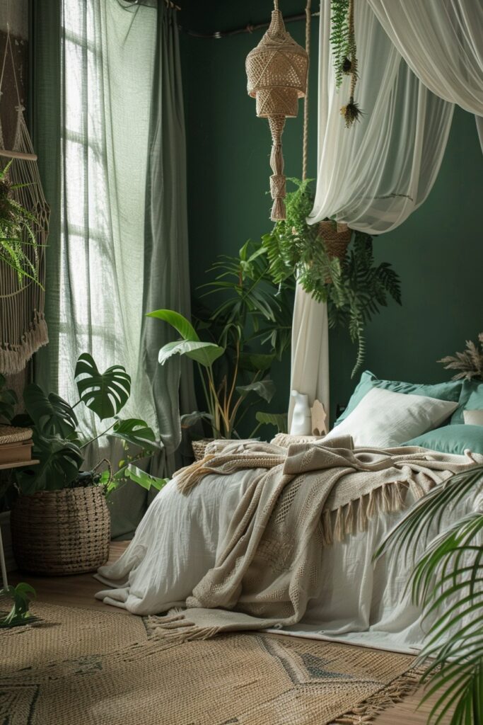 Rainforest Hideaway: Creating Atmosphere in a Green Boho Bedroom