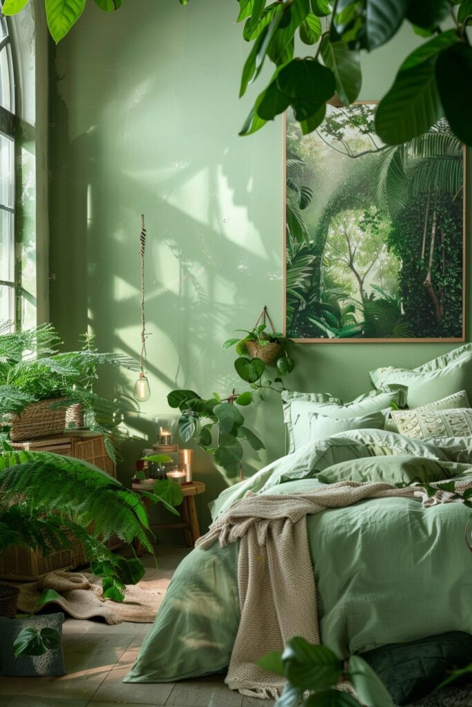 Leafy Elegance: Luxurious Green Boho Bedroom Inspirations