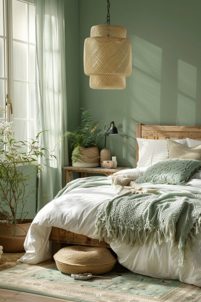 Earthy Luxe: Green Boho Bedroom Style Elements