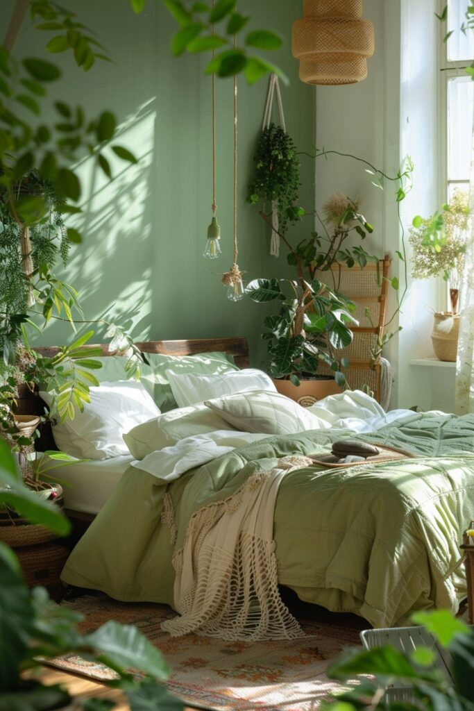 Boho Garden Haven: Natural Green Bedroom Designs