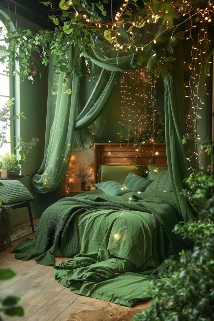 Forest Enchantment: Sanctuary in a Green Boho Bedroom