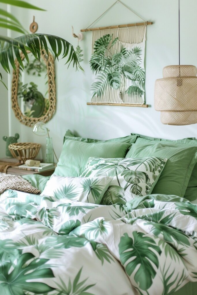 Whimsical Botanicals: Playful Green Boho Bedroom Ideas