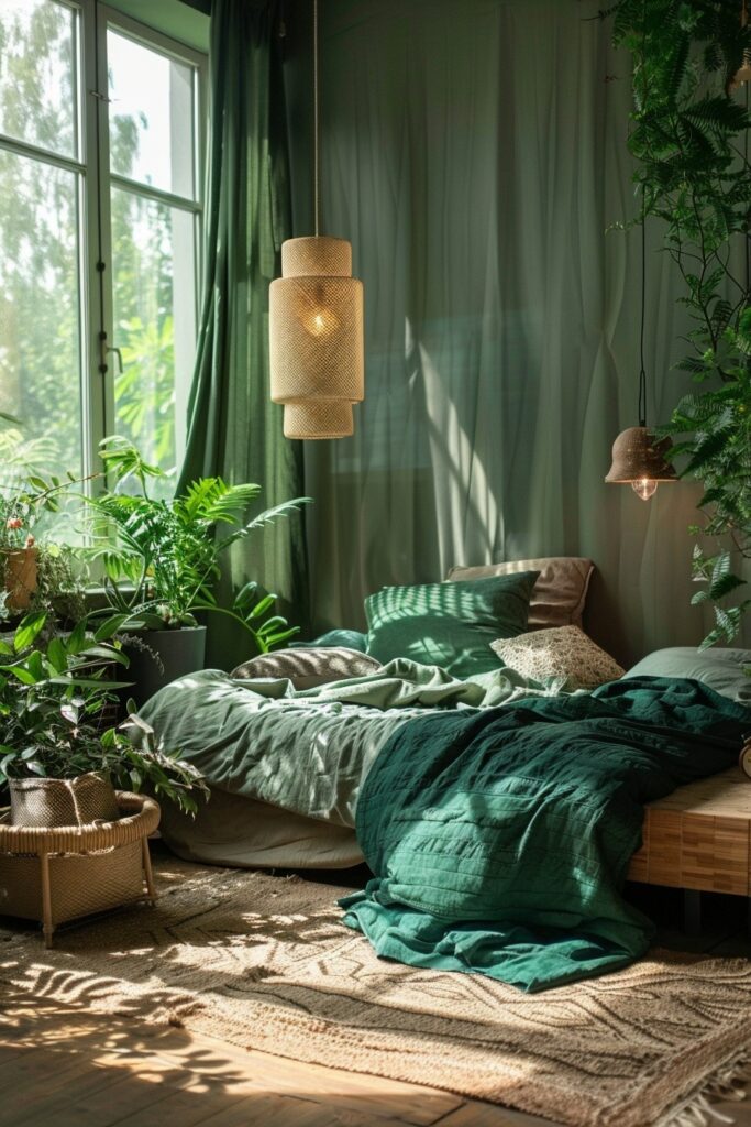 Woodland Fantasy: Green Boho Bedroom Color Schemes