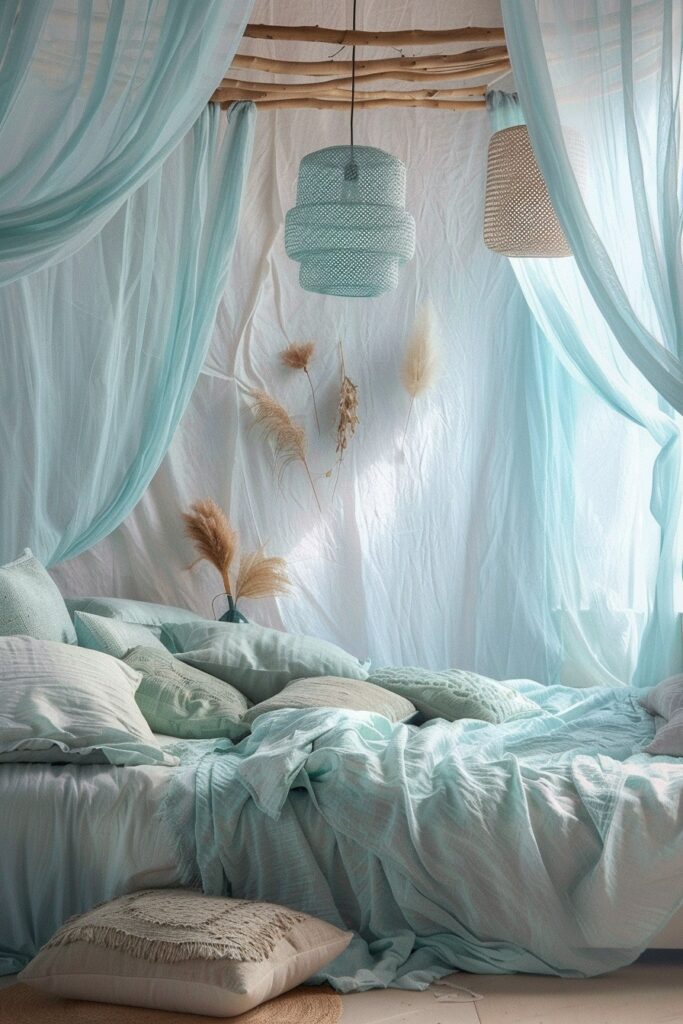 Misty Serenity: Bohemian Bedroom Oasis