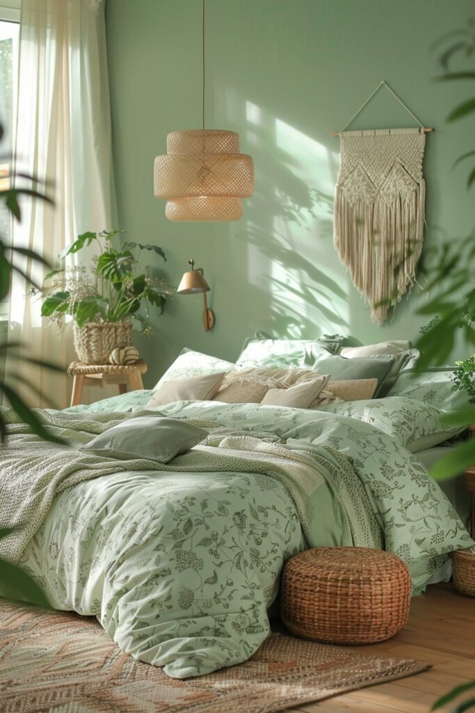 Pistachio Harmony: Balancing a Green Boho Bedroom