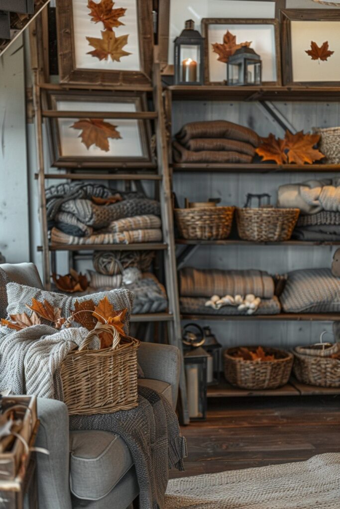 Rustic Fall Ladder Shelf Ideas