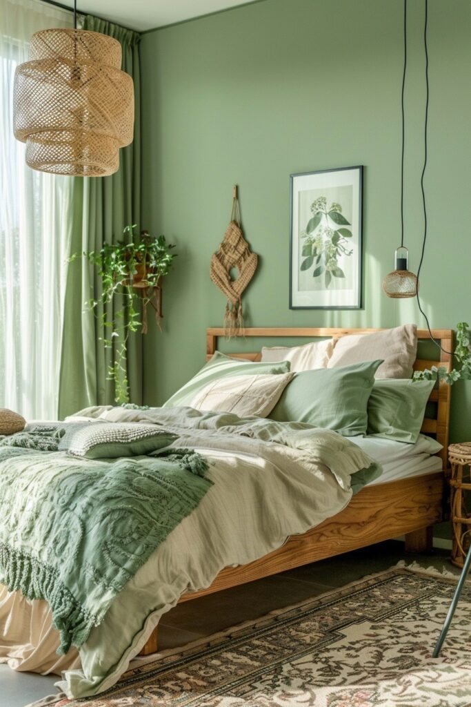 Meadow Serenity: Tranquil Green Boho Bedroom Ideas