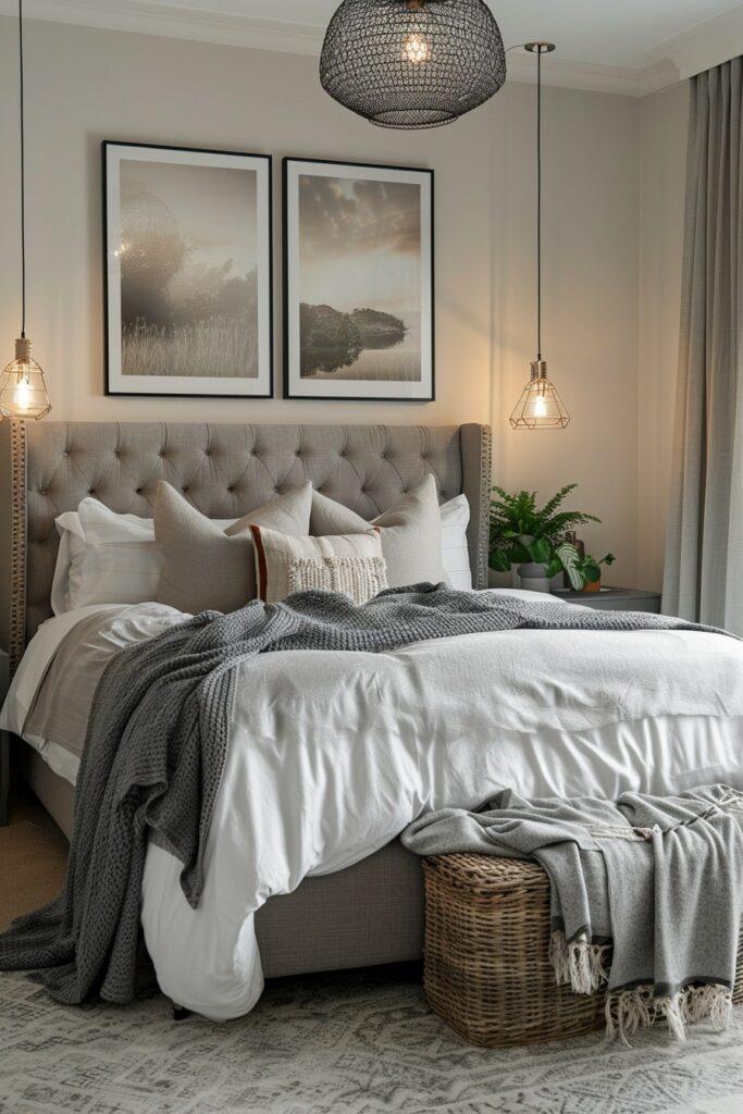 Evening Retreat in Twilight Tranquility: A Grey Boho Bedroom