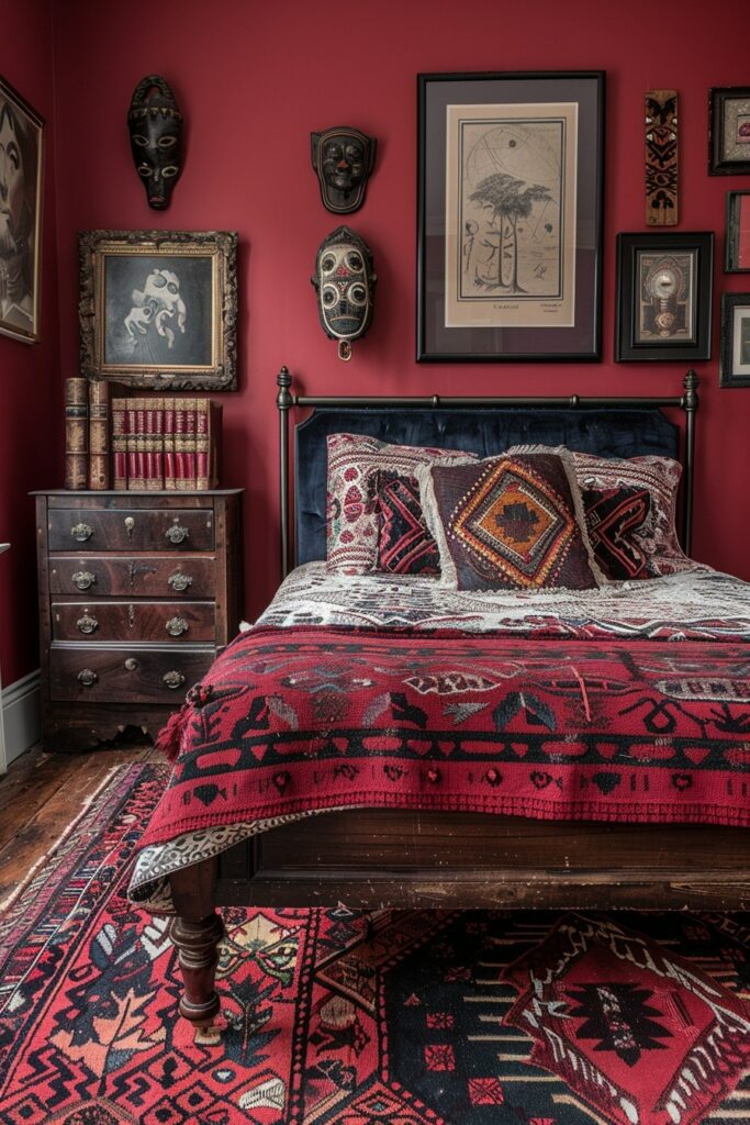 Eclectic Crimson Bedroom