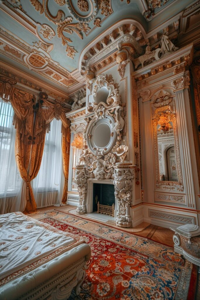 Baroque Elegance: Ornate Bedroom Fireplaces