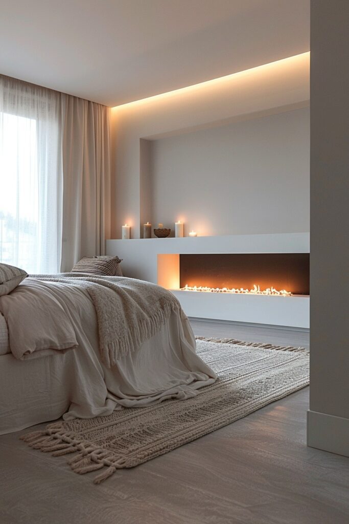 Minimalist Warmth: Simple Bedroom Fireplace Designs