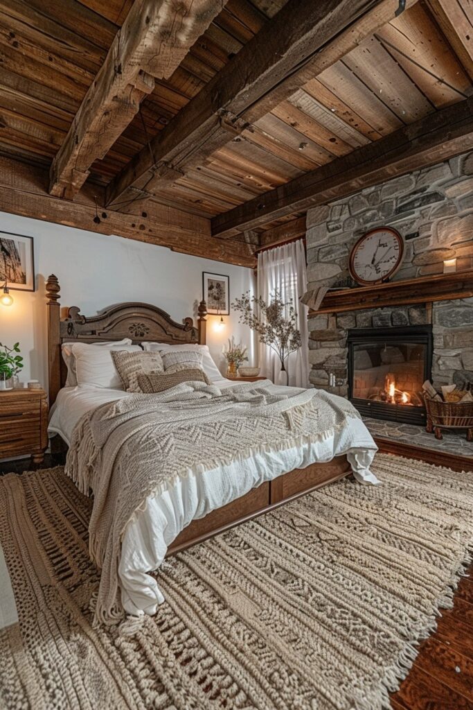 Cozy Rustic Charm: Warm Bedroom Fireplaces