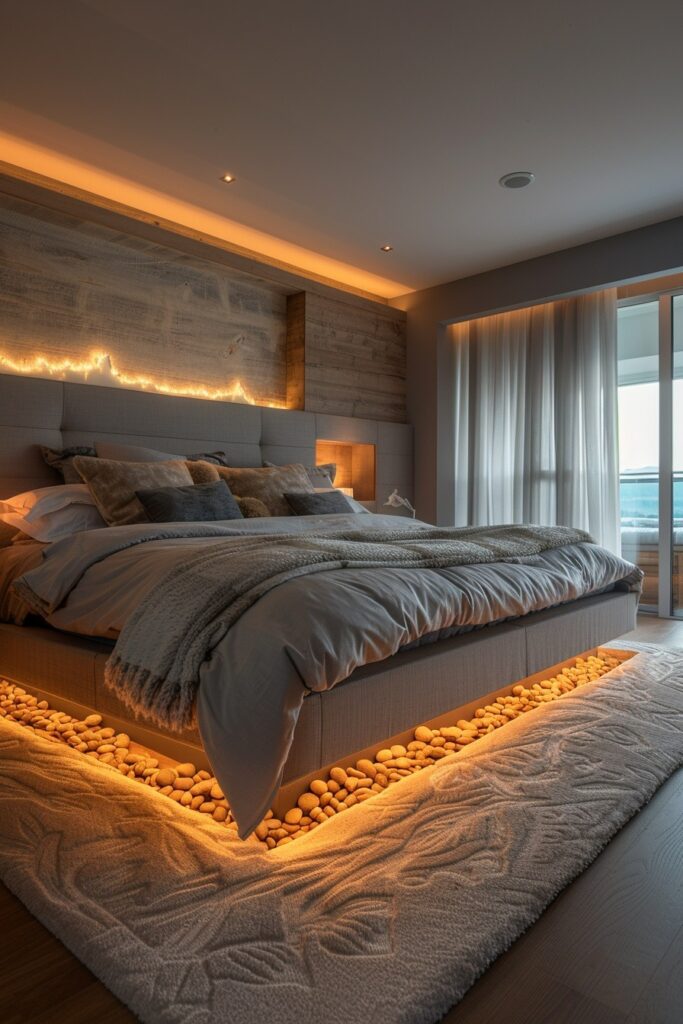 Futuristic Flames: Modern Tech Bedroom Fireplaces