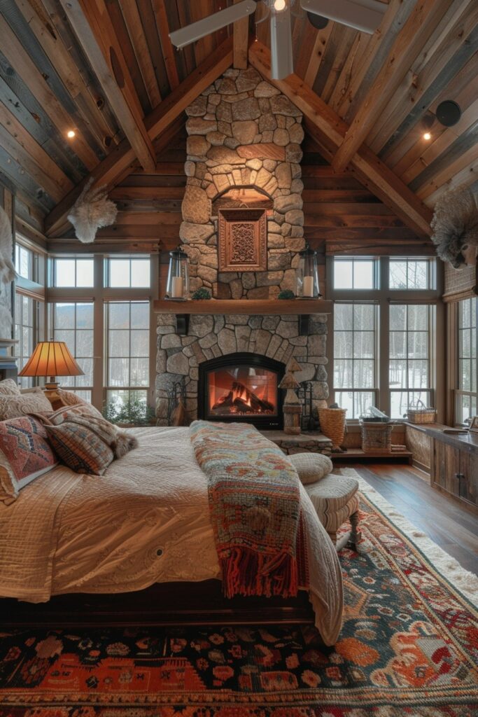 Cabin Coziness: Rustic Bedroom Fireplace Ideas