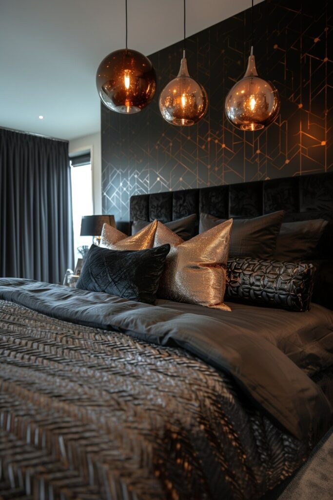 Black with Metallic Geometric Patterns