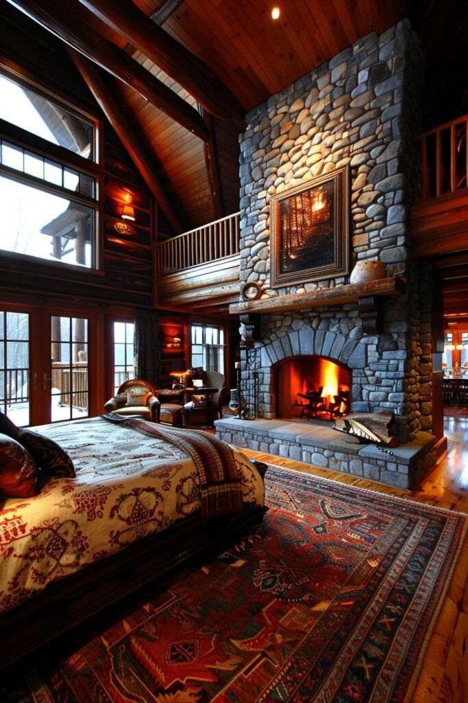 Mountain Retreat: Stone Fireplace Bedrooms