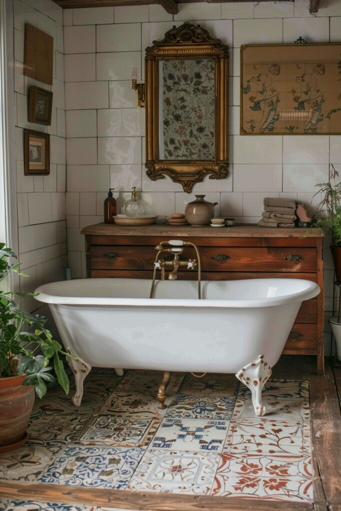 Nostalgic Charm: Antique Pieces in Boho Bathrooms