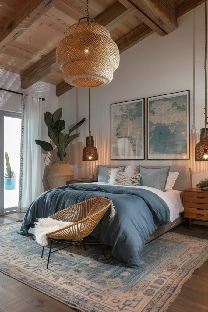 Aerial Oasis: Boho Bedroom Escape with High Ceilings