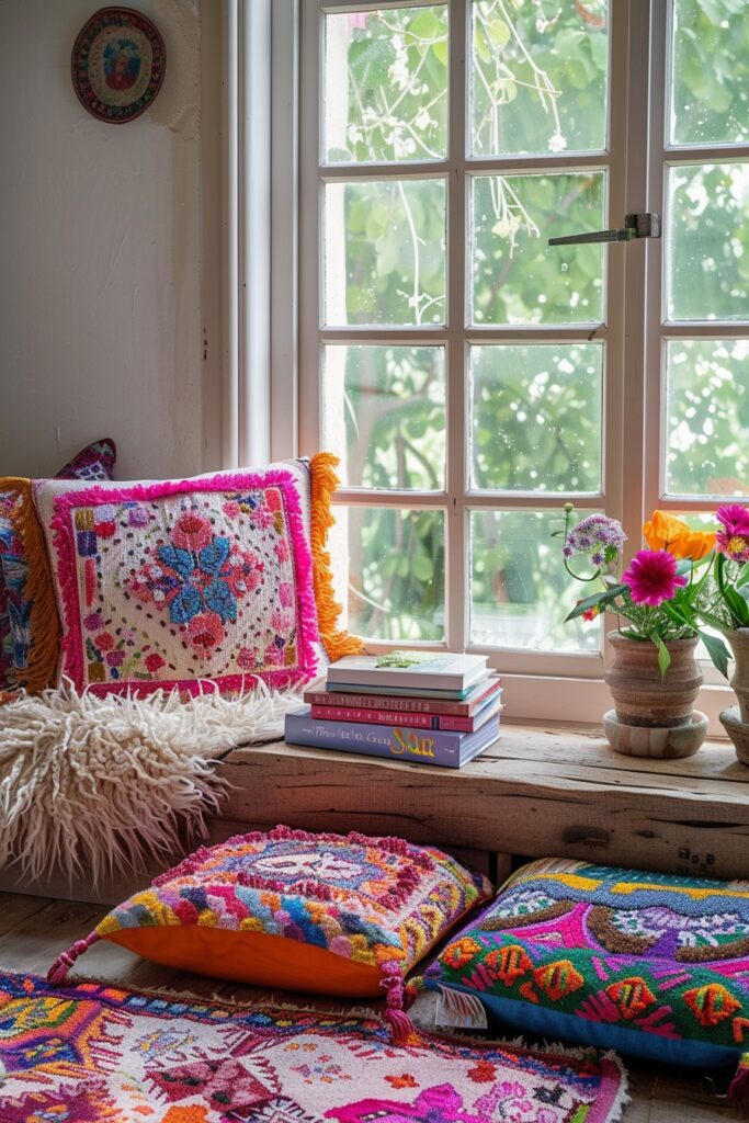 Array of Embroidered Throw Pillows