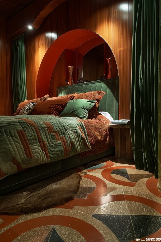 Art Deco Fusion in Green and Terracotta