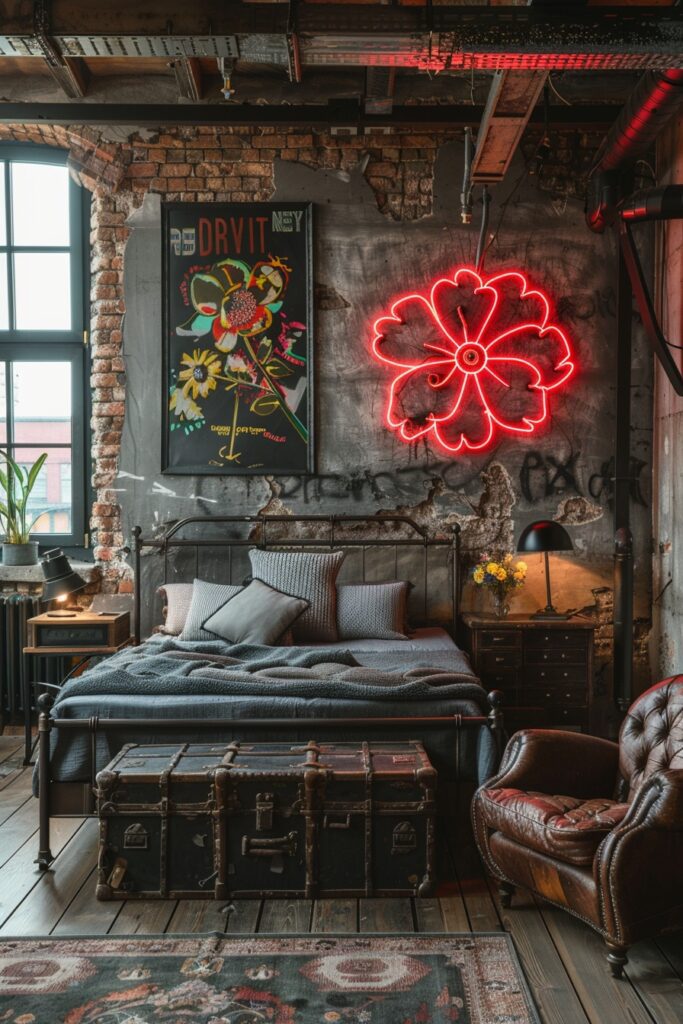 Baddie Chic Rebel Bedroom with Neon Signage