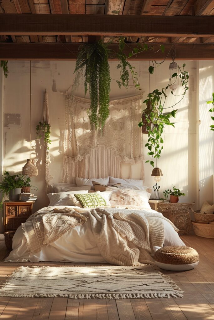 Celestial Heights: Boho Bedroom Ideas for Tall Ceilings