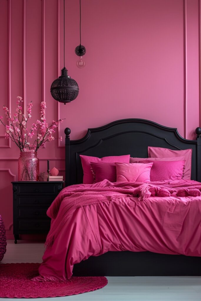 Chic Pink and Black Modern Bedroom