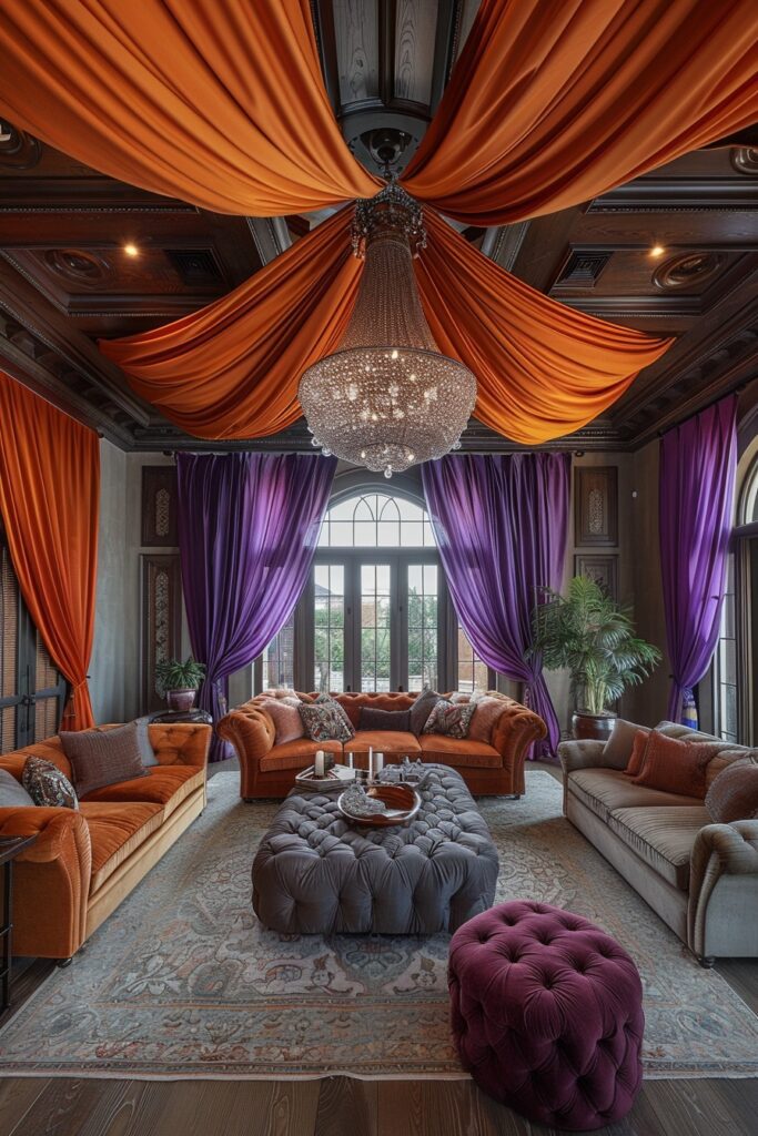 Dramatic Ceiling Fabric Drapes