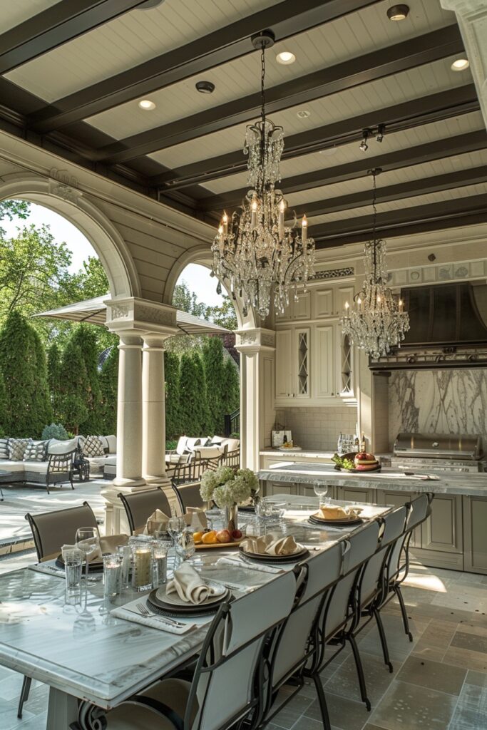 Elegant Chandelier Outdoor Kitchen