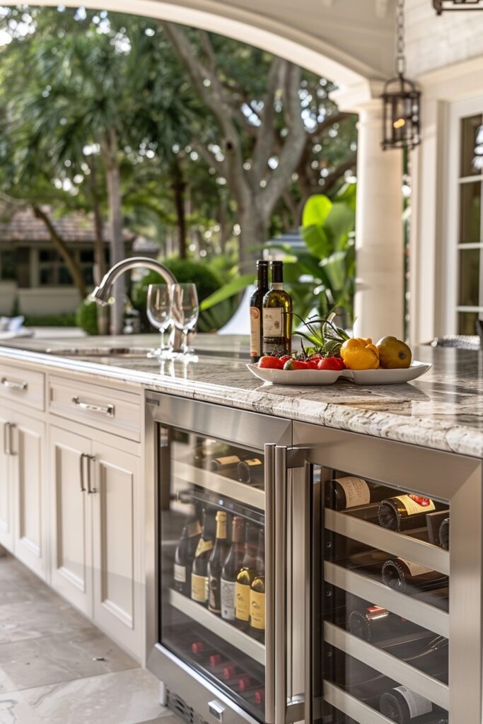 Elegant Wine Cooler Outdoor Kitchen