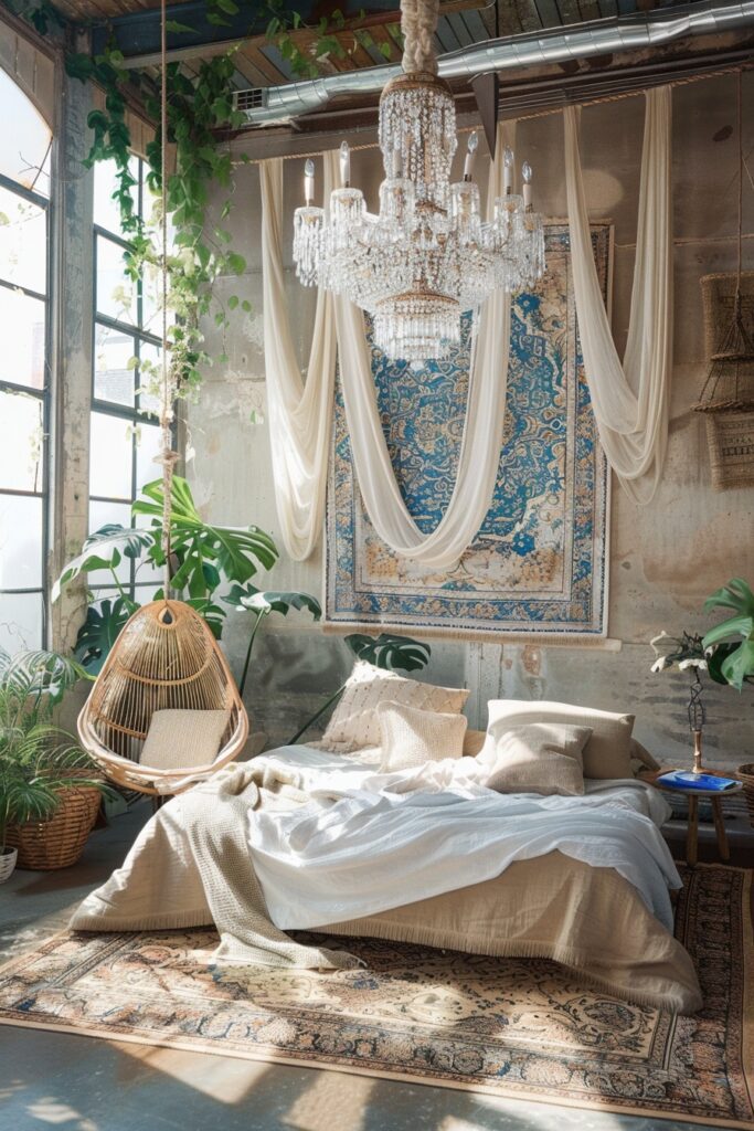 Ethereal Comfort: Boho Oasis with Tall Ceilings