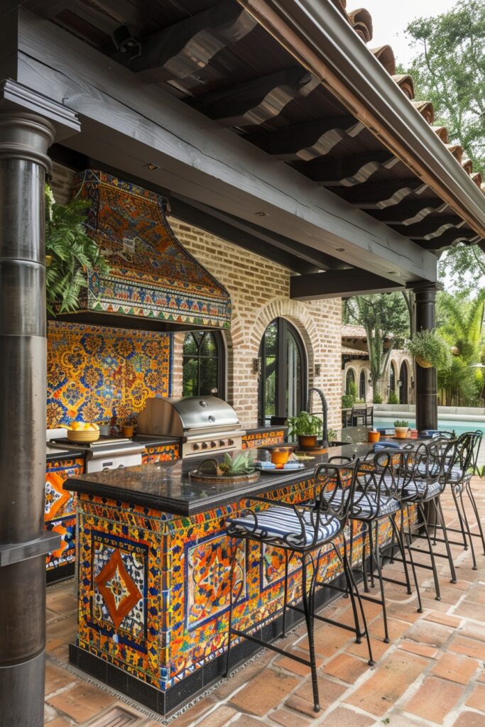 Mediterranean Tile Outdoor Kitchen