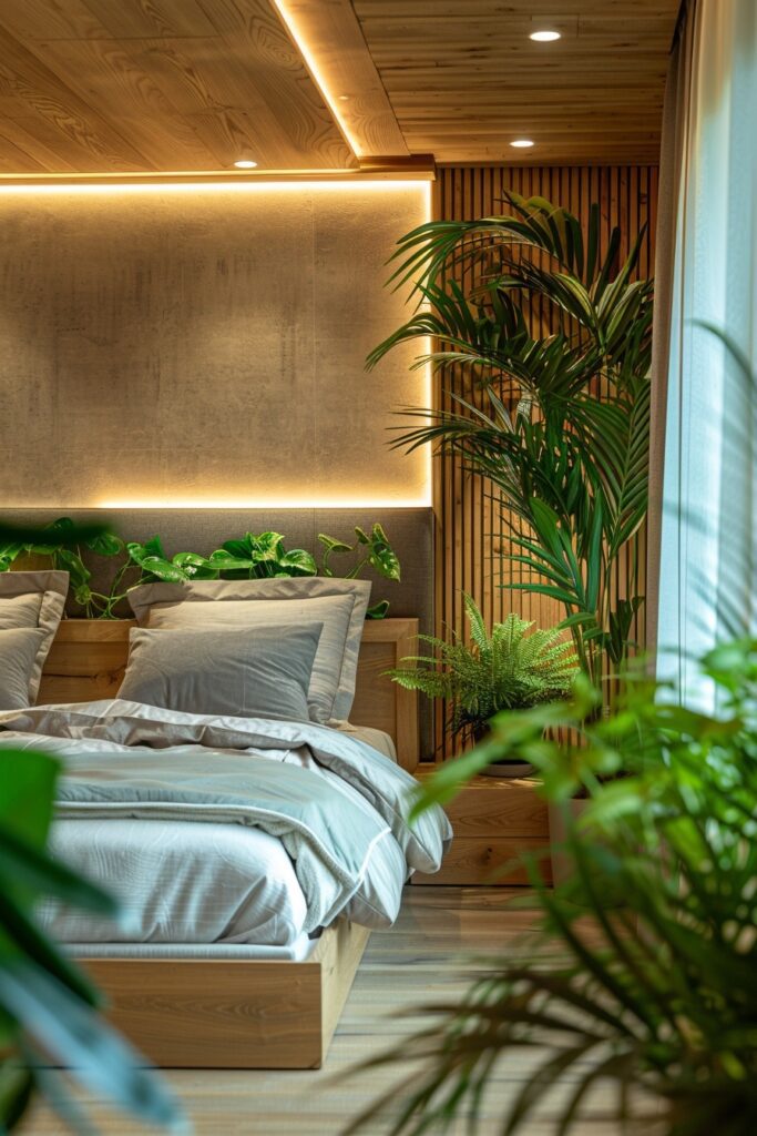 Modern Bedroom with Vibrant Greenery