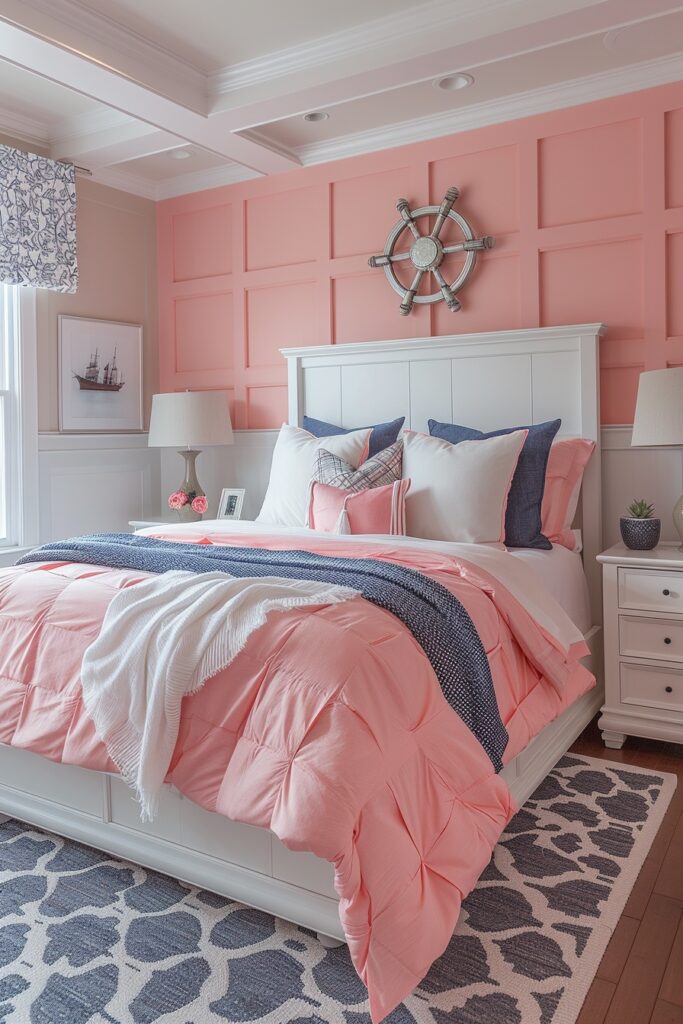 Nautical Pink and Navy Room