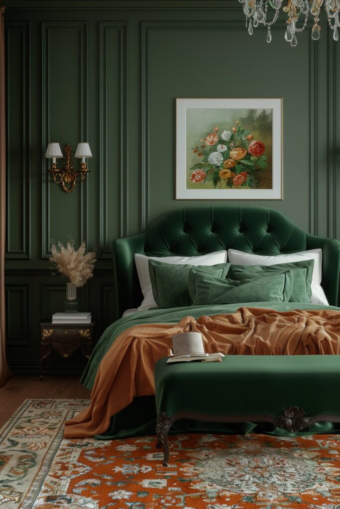 Opulent Green Velvet and Terracotta Decor