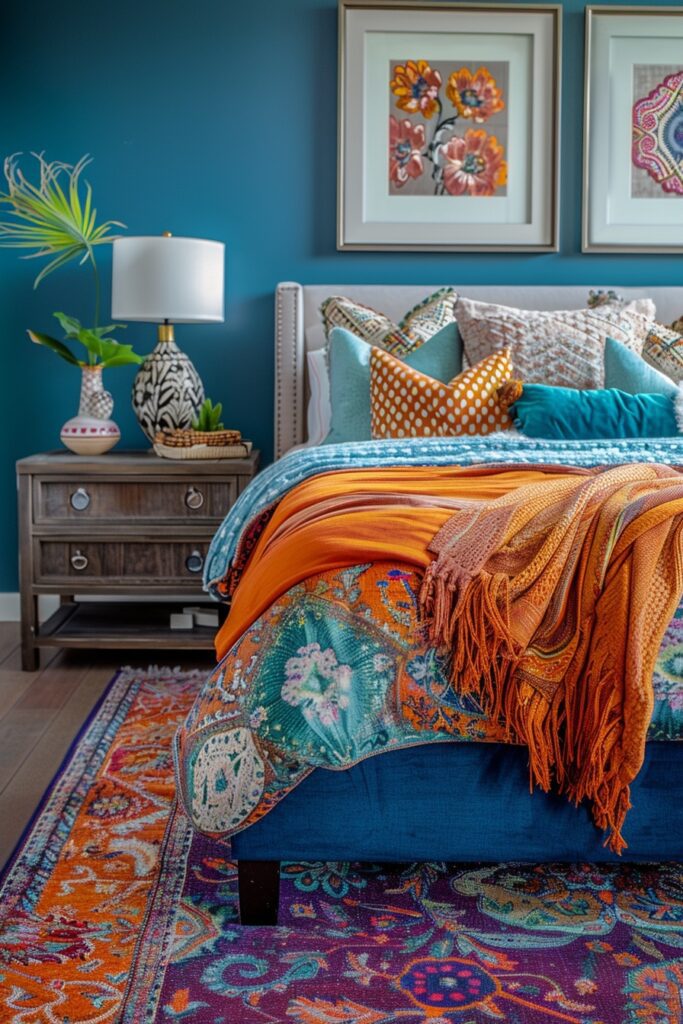 Peacock-Themed Boho Guest Room