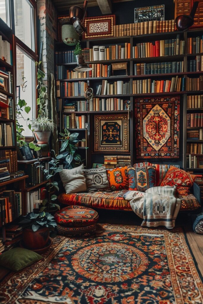 Tapestry-Laden Boho Library