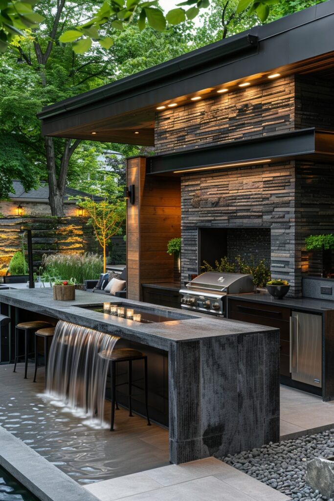 Tranquil Water Feature Outdoor Kitchens