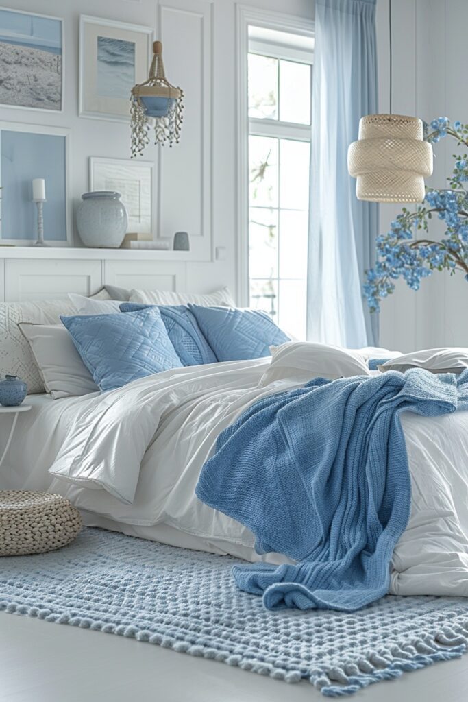 Tranquil White and Blue Bedrooms