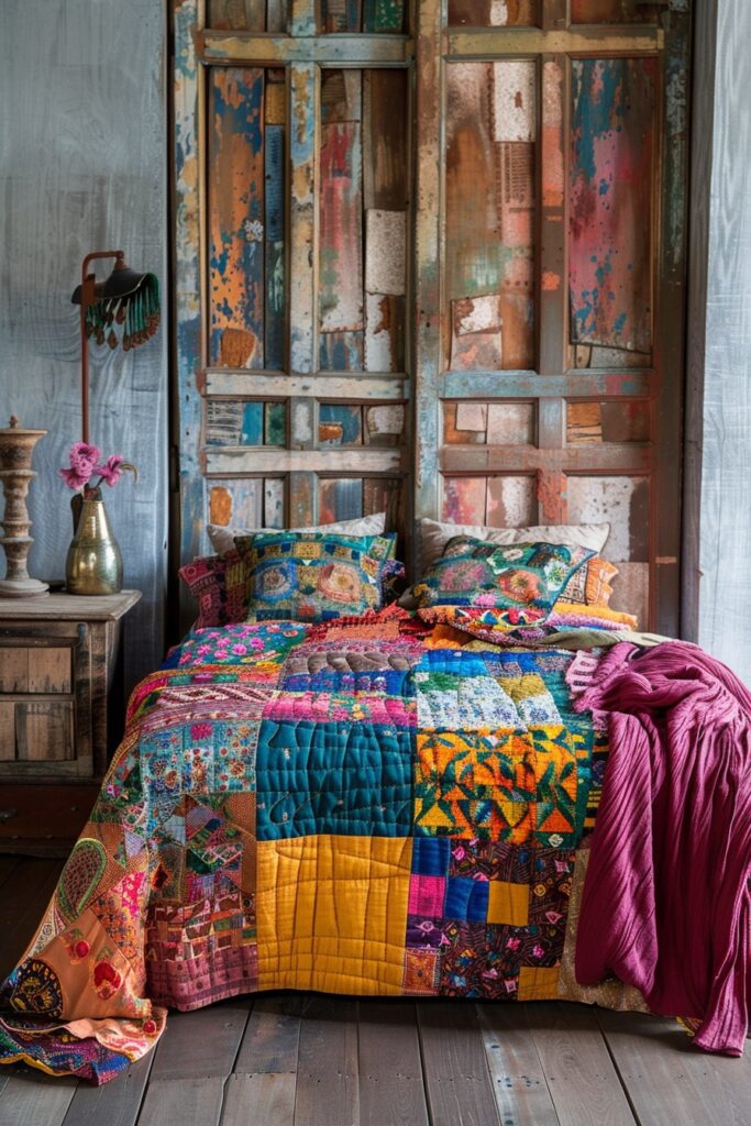 Vintage Kantha Quilt Accent Wall