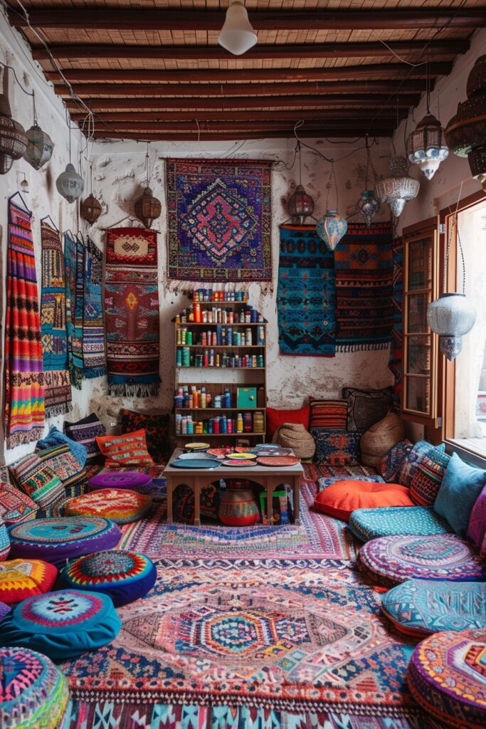 Vivid Moroccan Tapestry Playroom