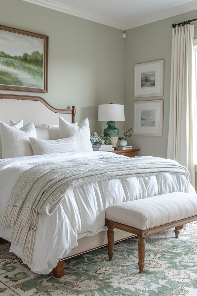 Understated Sage Green Farmhouse Bedroom