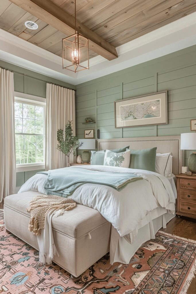 Pristine Sage Green Farmhouse Bedroom