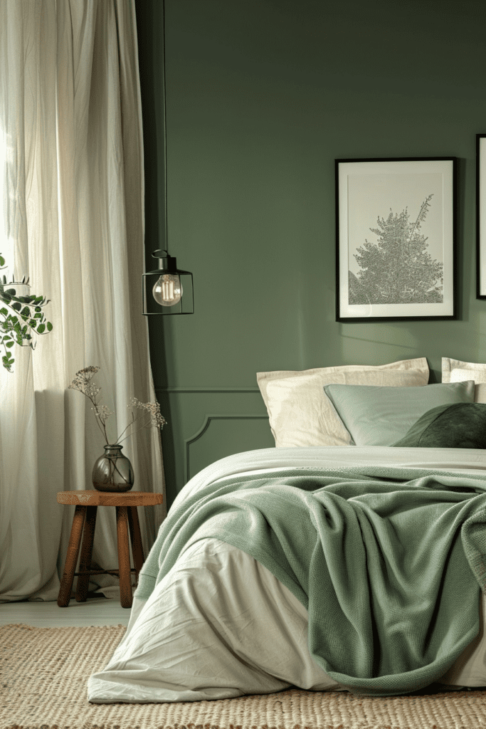 Refined Sage Green Farmhouse Bedroom