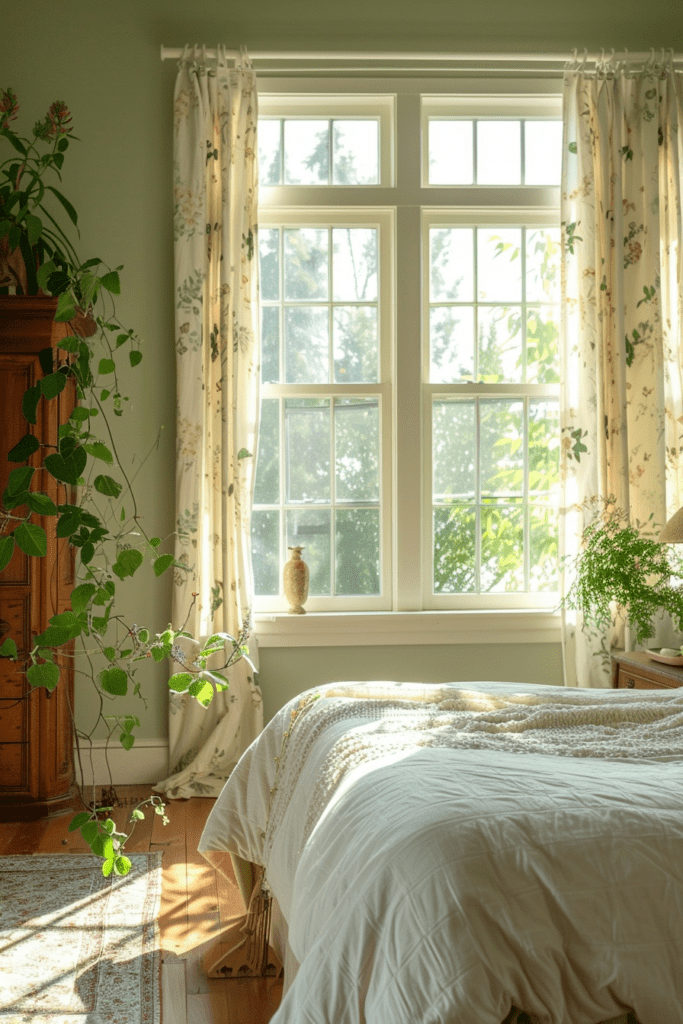 Bright and Airy Sage Green Farmhouse Bedroom