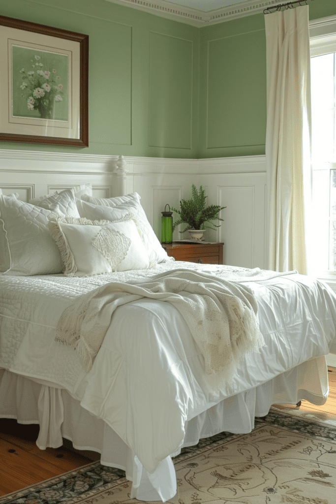 Invigorating Sage Green Farmhouse Bedroom