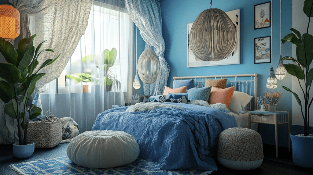 blue boho girls bedroom