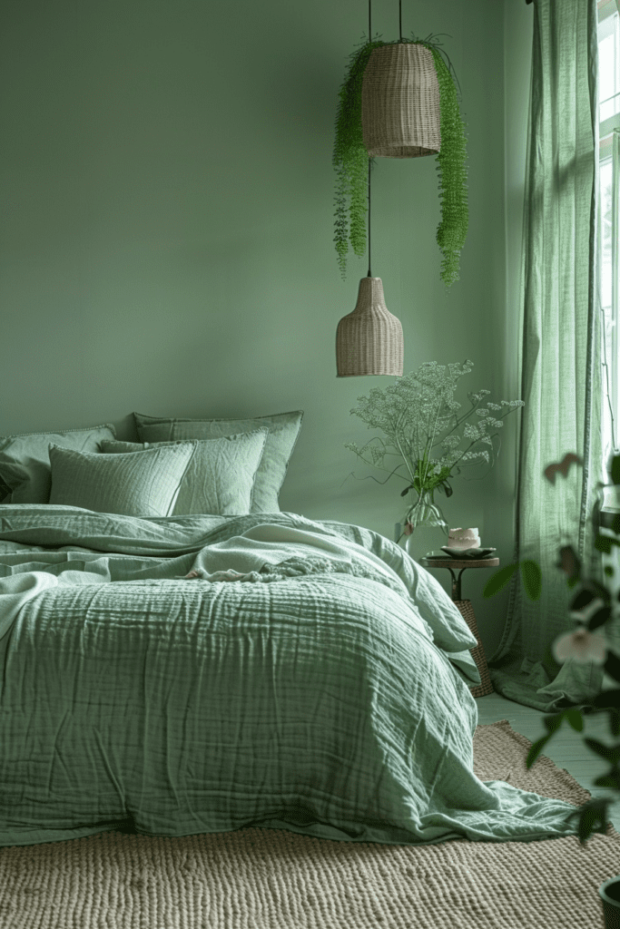 Gentle Sage Green Farmhouse Bedroom